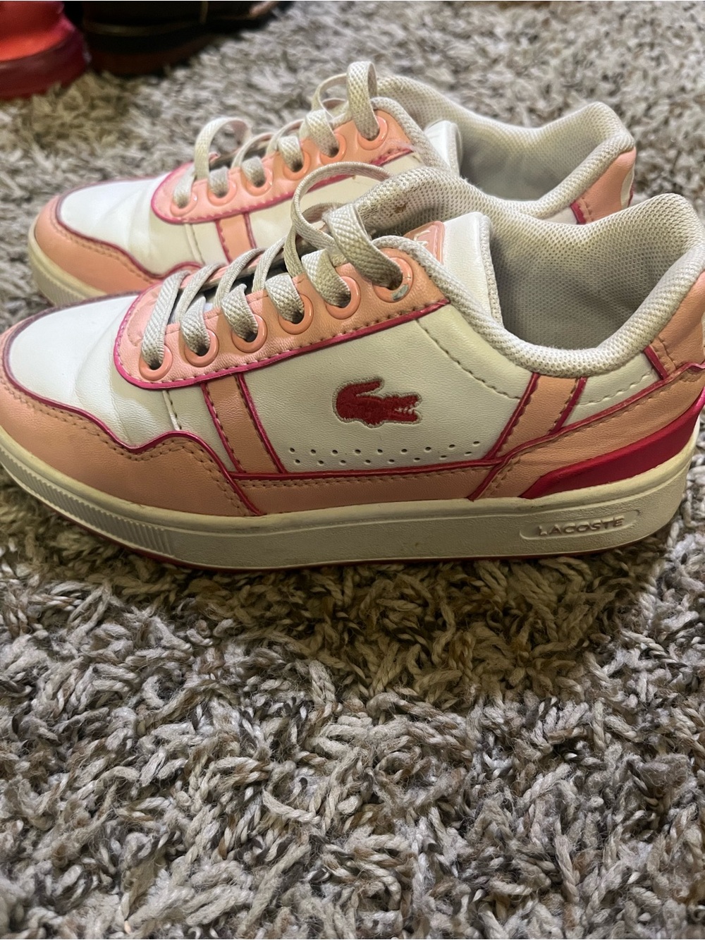 Lacoste Kids White and Pink Leather Low-Top Sneakers